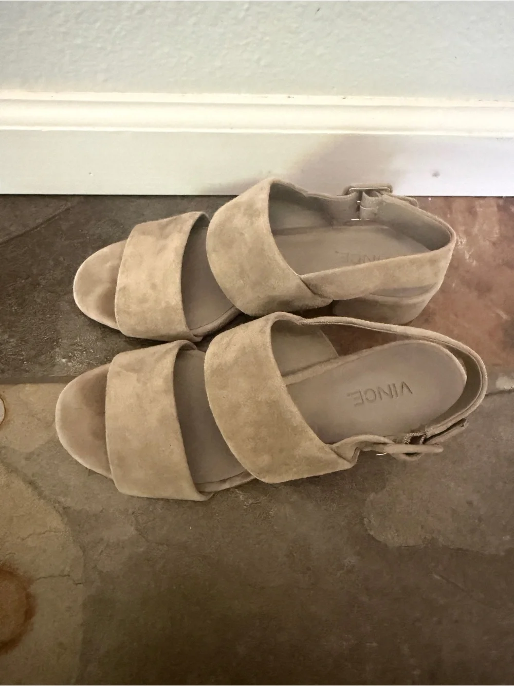 Vince Taupe Suede Wedge Sandals size 6